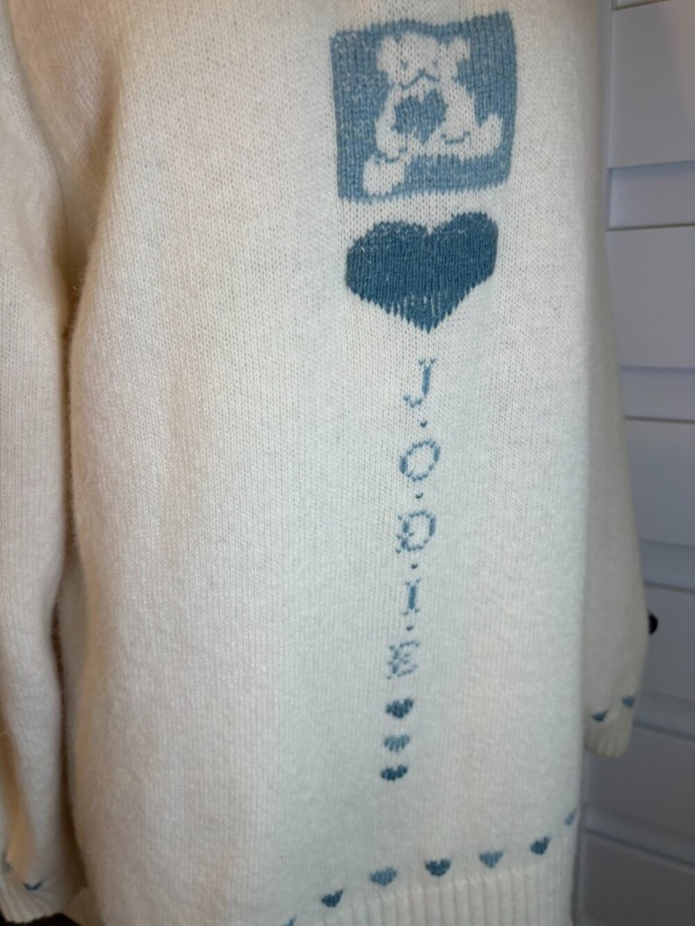 Vintage Made in Italy Wool Angora Bunny Heart Mock Neck Cottagecore Sweater S - Picture 11 of 13